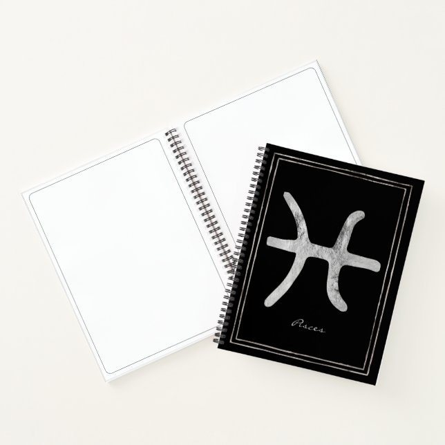 Pisces hammersilber stilisierte Astrologie-Symbol  Notizbuch (Innenseite)