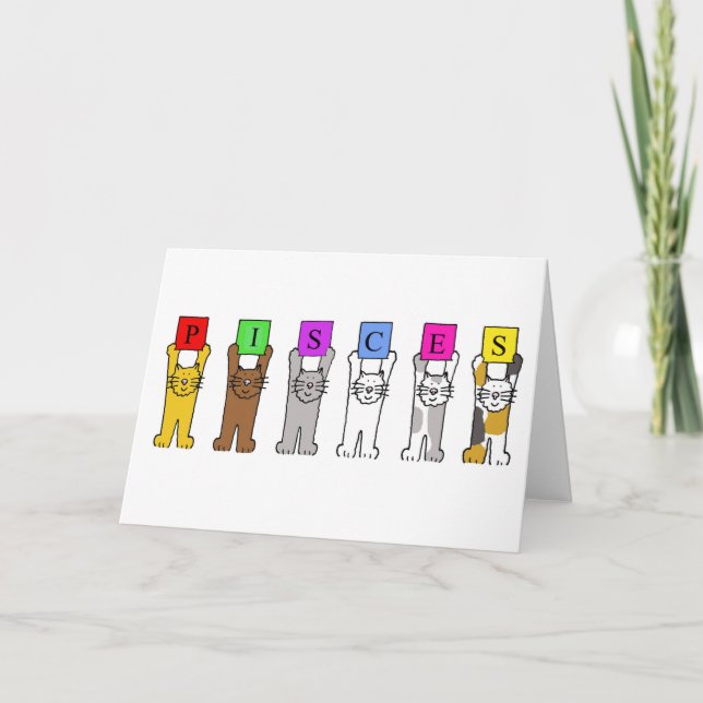 Pisces Happy Birthday Niedlichen Cartoon Katzen Karte (Vorderseite)