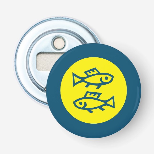 Pisces Horoskop Gelb Blau Modern Minimalistisch Flaschenöffner (Vorderseite)