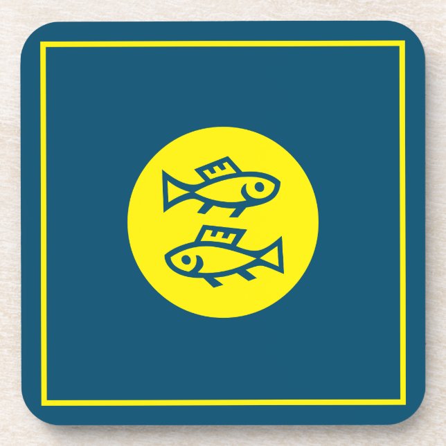 Pisces Horoskop Gelb Blau Modern Minimalistisch Getränkeuntersetzer (Vorderseite)