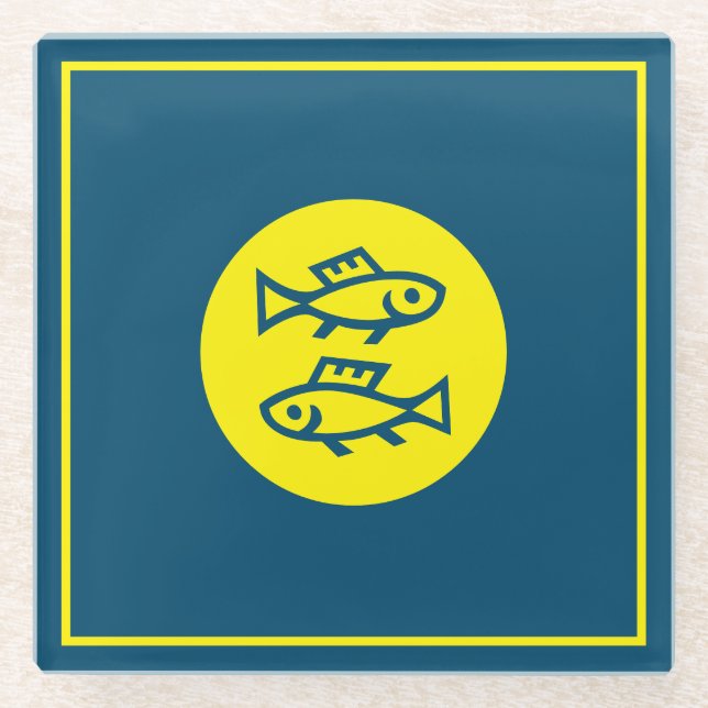 Pisces Horoskop Gelb Blau Modern Minimalistisch Glasuntersetzer (Vorderseite)