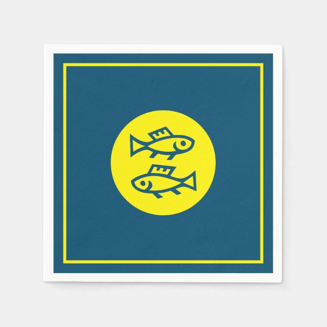 Pisces Horoskop Gelb Blau Modern Minimalistisch Serviette (Vorderseite)