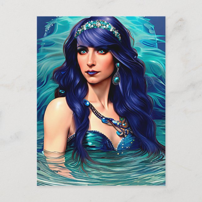 Pisces Mermaid Queen Original Fantasy Art Postkarte (Vorderseite)