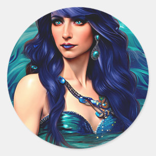 Pisces Mermaid Queen Original Fantasy Art Runder Aufkleber