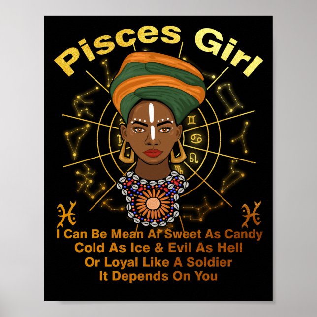 Pisces Queen Sweet As Candy Birthday Black Women Poster (Vorne)