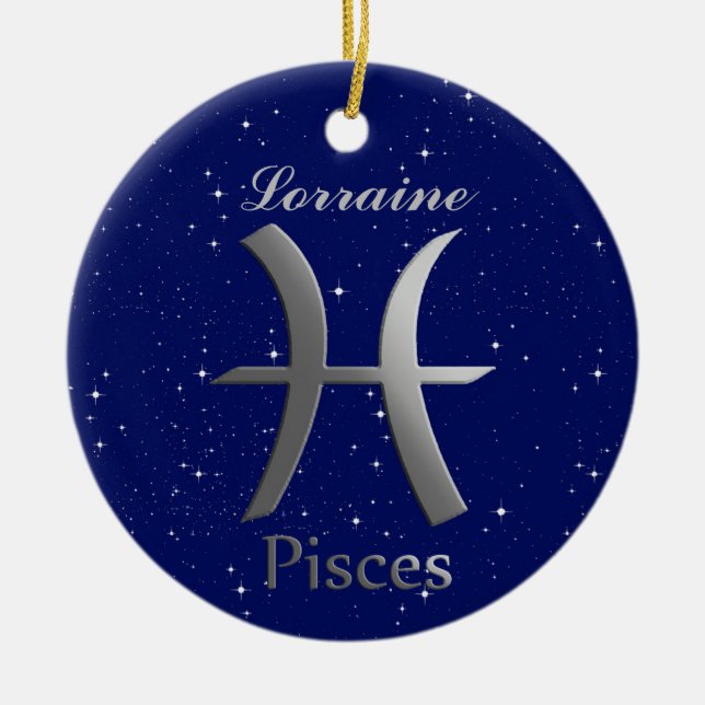 Pisces Sun Sign Symbol mit Name Keramik Ornament (Vorne)