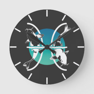 Pisces-Symbol - astrologisches Zodiakzeichen Runde Wanduhr