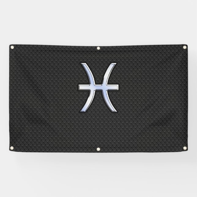 Pisces-Symbol auf Black Snake Skin-Stil Banner (Horizontal)