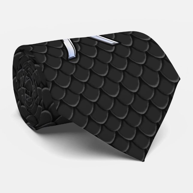 Pisces-Symbol auf Black Snake Skin-Stil Krawatte (Gerollt)