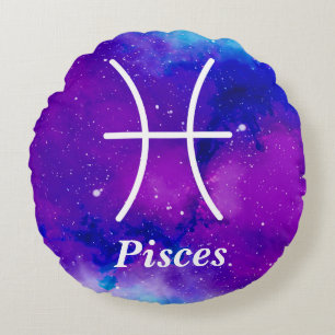 Pisces Symbol Lila Blauer Leerraum Nebel Rundes Kissen