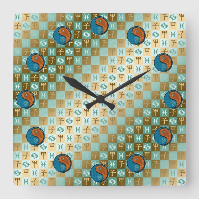 Pisces & Wood Rat  Quadratische Wanduhr (Vorderseite)