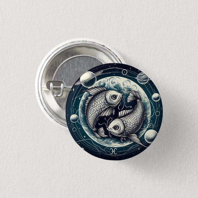 Pisces Yin Yang Koi Fish Astrology Zodiac Sign Button (Vorne & Hinten)