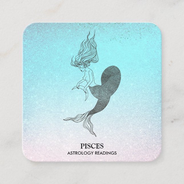 *~* PISCES Zodiac Astrologie Lesen Aqua Glitzer Quadratische Visitenkarte (Vorderseite)