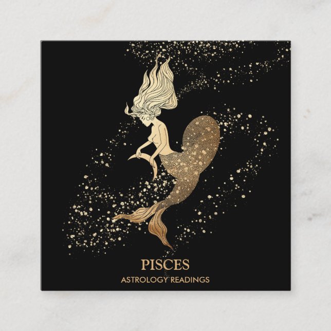 *~* PISCES Zodiac Astrologie Lesungen Schwarzes Go Quadratische Visitenkarte (Vorderseite)