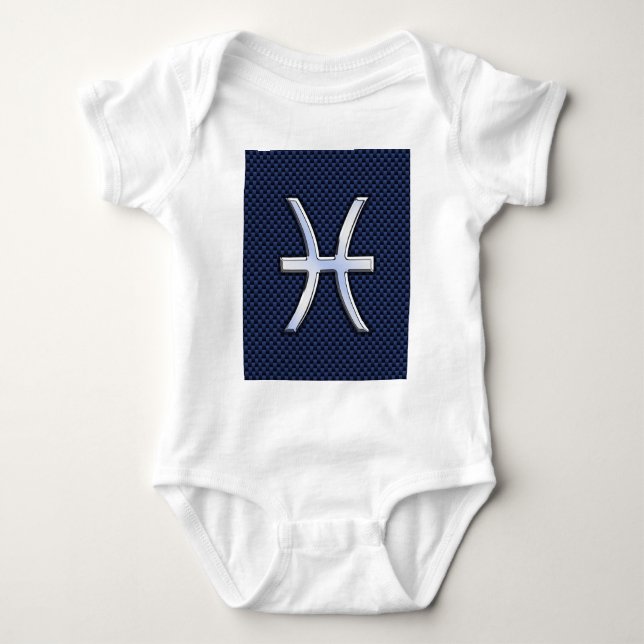 Pisces Zodiac auf Blue Carbon Fibre Print Baby Strampler (Vorderseite)