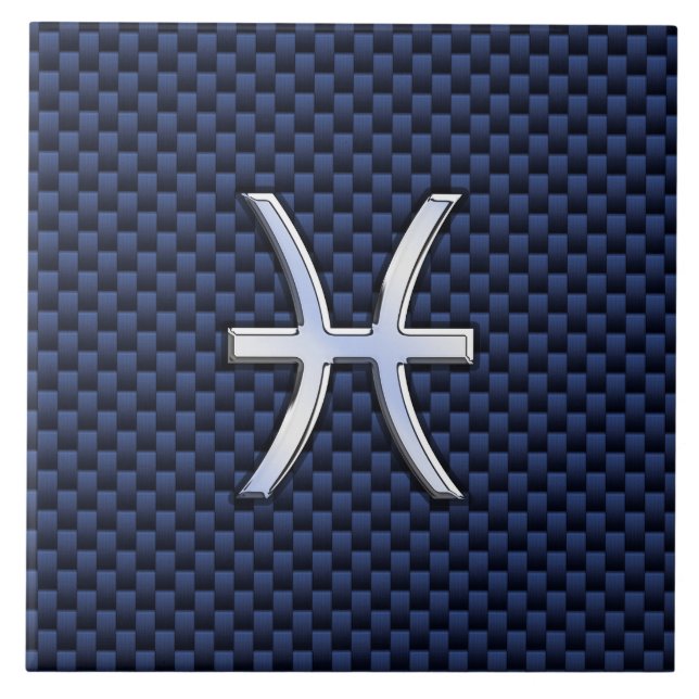 Pisces Zodiac auf Blue Carbon Fibre Print Fliese (Vorderseite)