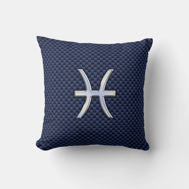 Pisces Zodiac auf Blue Carbon Fibre Print Kissen (Vorderseite)