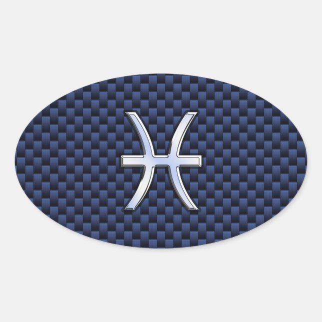 Pisces Zodiac auf Blue Carbon Fibre Print Ovaler Aufkleber (Vorderseite)