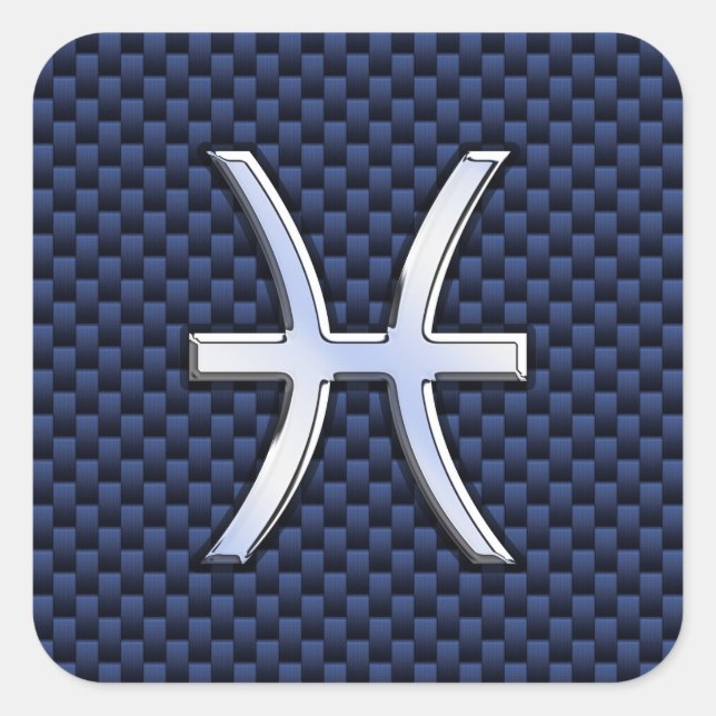 Pisces Zodiac auf Blue Carbon Fibre Print Quadratischer Aufkleber (Vorderseite)
