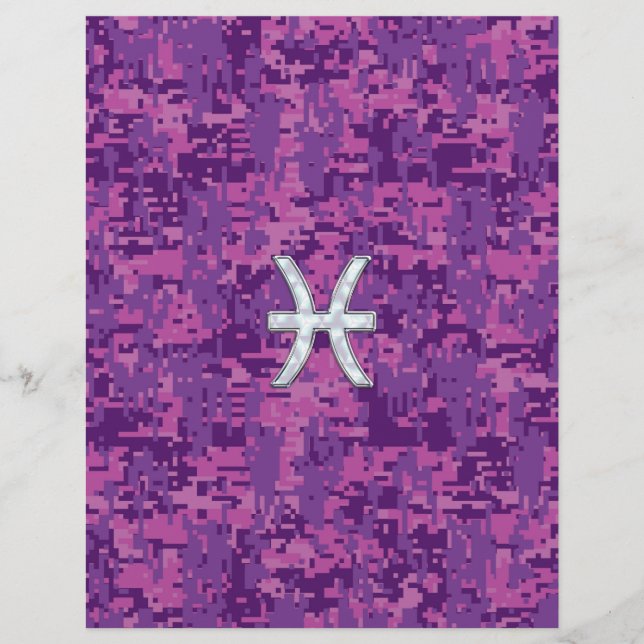 Pisces Zodiac auf Fuchsia Pink Digital Camouflage (Vorderseite)