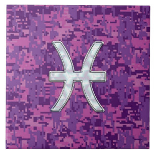Pisces Zodiac auf Fuchsia Pink Digital Camouflage Fliese