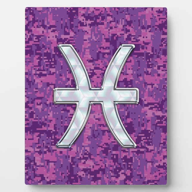 Pisces Zodiac auf Fuchsia Pink Digital Camouflage Fotoplatte (Vorderseite)