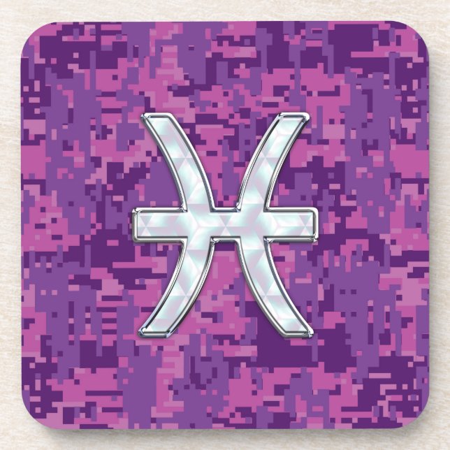 Pisces Zodiac auf Fuchsia Pink Digital Camouflage Getränkeuntersetzer (Vorderseite)
