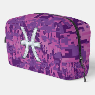 Pisces Zodiac auf Fuchsia Pink Digital Camouflage Waschbeutel