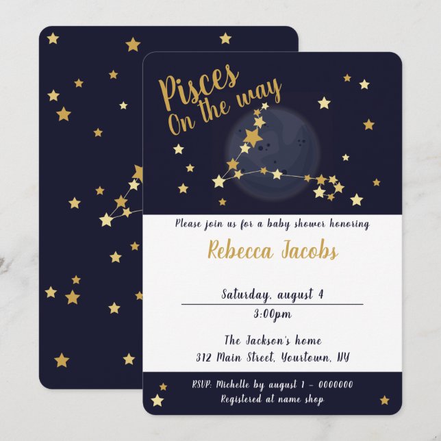Pisces zodiac Baby Shower Einladung (Vorne/Hinten)