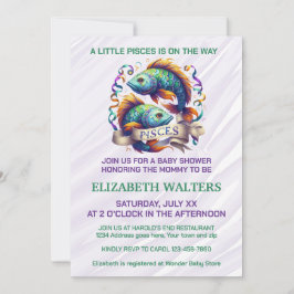 Pisces Zodiac Baby Shower Lavender and Green Einladung