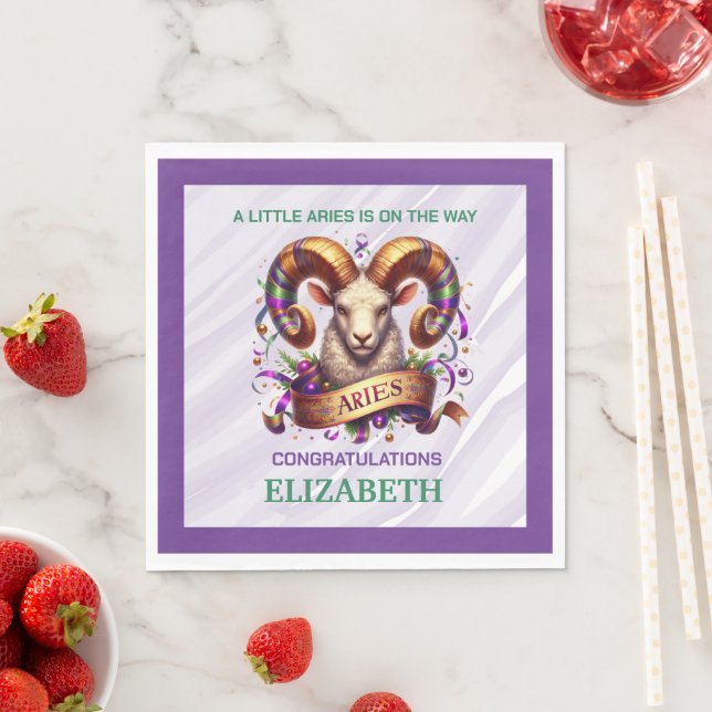 Pisces Zodiac Baby Shower Lavender and Green Serviette (Beispiel)