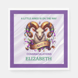 Pisces Zodiac Baby Shower Lavender and Green Serviette