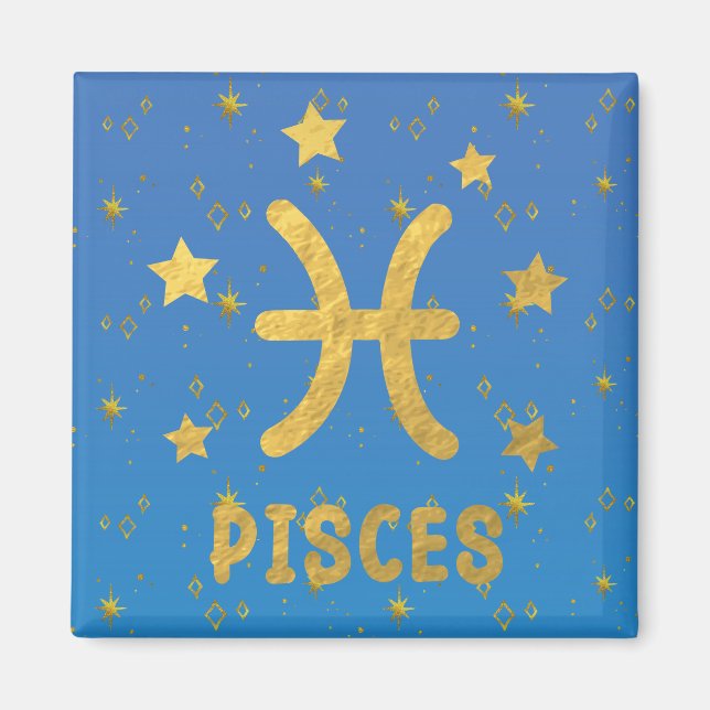 Pisces Zodiac Blue und Gold Magnet (Vorne)