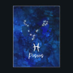 Pisces Zodiac Constellation Blue Galaxy Celestail Postkarte<br><div class="desc">Pisces Zodiac Constellation Blue Galaxy Celestial Design. Mit trendigem Pinsel Script-Schriftart, dunkelblauem Himmelswasserhintergrund, leuchtender Sternkonstellation und dem Zwei-Fische-Symbol. Modernes Astrologisches Geburtszeichen Horoskop, ist perfekt für jeden Aquarianer Geburtstag Vom 19. Februar - März 20 ! Ein tolles Geschenk für Junge und Mädchen, Familienmitglieder, Teens, Ehefrau, Ehemann, Freunde und Astrologie Lover. Cosmic...</div>