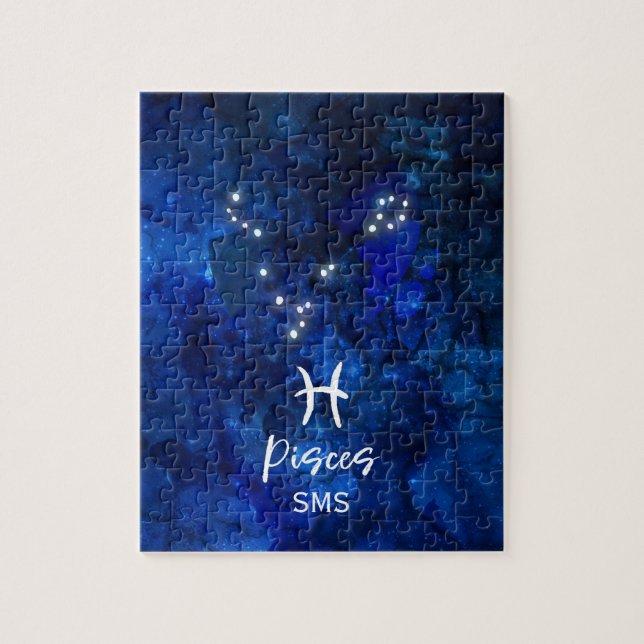 Pisces Zodiac Constellation Blue Galaxy Monogram (Vertikal)