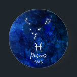 Pisces Zodiac Constellation Blue Galaxy Monogram Button<br><div class="desc">Pisces Zodiac Constellation Blue Galaxy Monogram Design. Mit trendigem Pinsel Script-Schriftart, dunkelblauem Himmelswasserhintergrund, leuchtender Sternkonstellation und dem Zwei-Fische-Symbol. Modernes Astrologisches Geburtszeichen Horoskop, ist perfekt für jeden Aquarianer Geburtstag Vom 19. Februar - März 20 ! Mit optionalen Mit Monogramm Anfangsbuchstaben (oder Leerzeichen verlassen). Ein tolles Geschenk für Junge und Mädchen, Familienmitglieder,...</div>