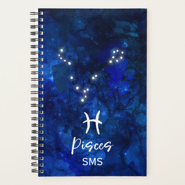 Pisces Zodiac Constellation Blue Galaxy Monogram Planer (Vorderseite)