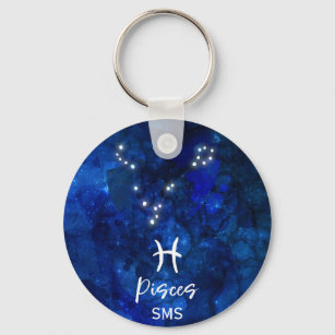 Pisces Zodiac Constellation Blue Galaxy Monogram Schlüsselanhänger