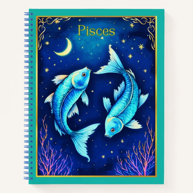 Pisces Zodiac Fish Swim in Cosmic Waters Journal  Notizbuch (Vorderseite)