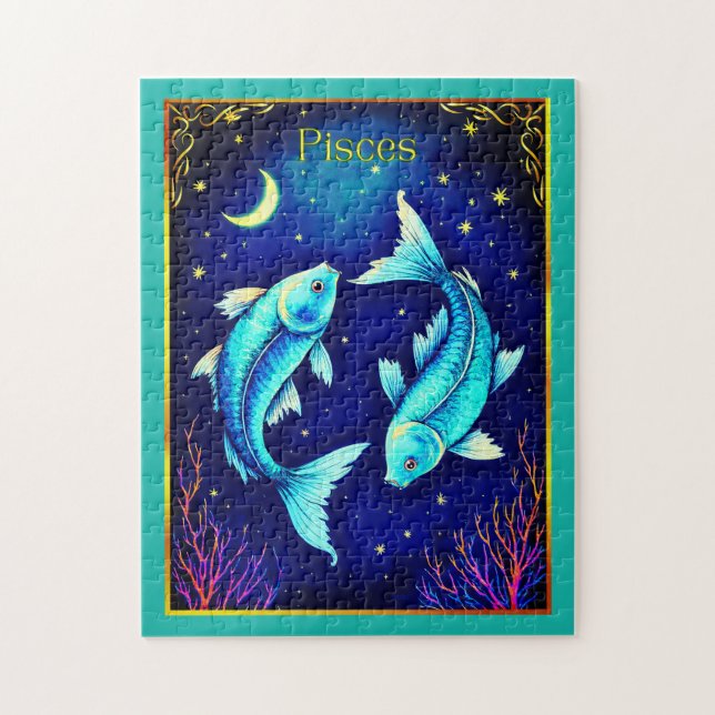Pisces Zodiac Fish Swimming in Cosmic Waters (Vertikal)