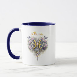 Pisces Zodiac Floral Heart Mug – Elegant Astrology Tasse