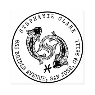 Pisces Zodiac handgezeichnet Fisch  Rücksendeadre Gummistempel