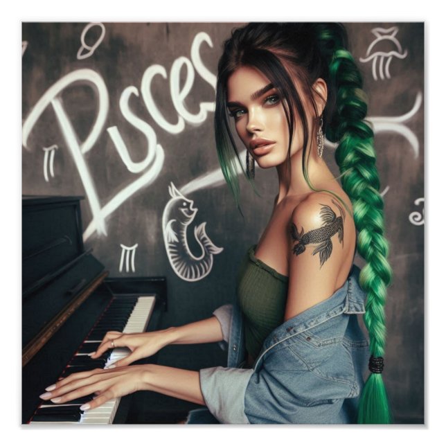 Pisces Zodiac Musician Piano Fotodruck (Vorne)