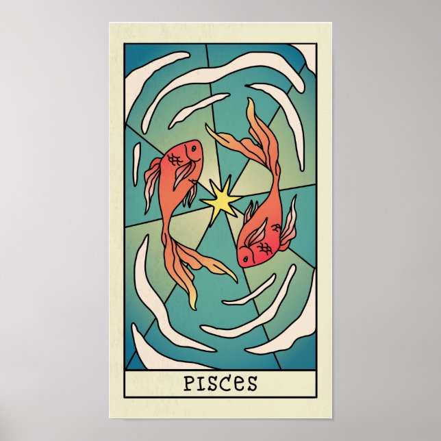 Pisces Zodiac Sign Abstract Art Vintage Poster (Vorne)