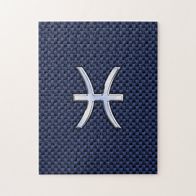 Pisces Zodiac Sign auf Blue Carbon Fibre Print (Vertikal)