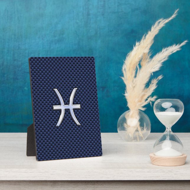 Pisces Zodiac Sign auf Blue Carbon Fibre Print Fotoplatte (Seite)