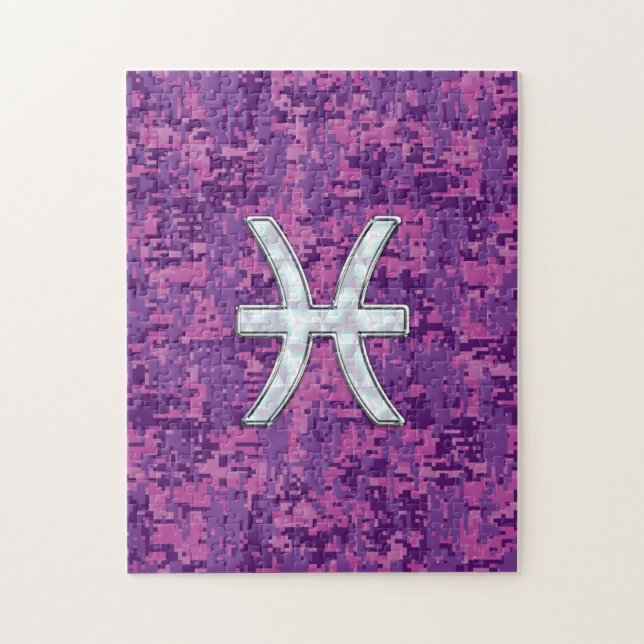 Pisces Zodiac Sign auf Fuchsia Digital Camouflage (Vertikal)
