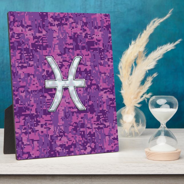 Pisces Zodiac Sign auf Fuchsia Digital Camouflage Fotoplatte (Seite)