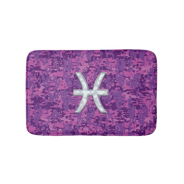 Pisces Zodiac Sign auf Fuchsia Pink Digital Camouf Badematte (Vorderseite)
