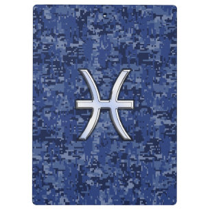 Pisces Zodiac Sign auf Navy Blue Digital Camouflag Klemmbrett